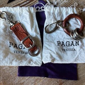 Men's Brown Leather Key chain sets with Metal Hardware. Made in Italy Brand New